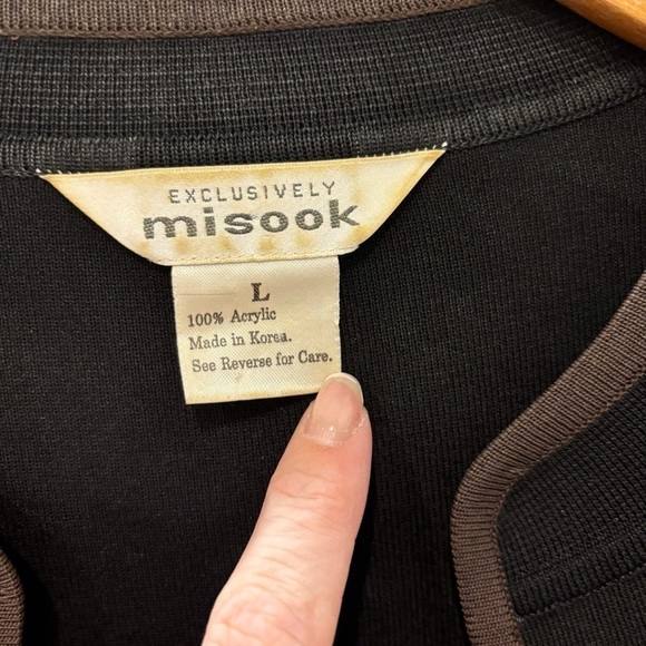 Exclusively Misook Large Cardigan Sweater Jacket Black Brown Open Front - Picture 5 of 10
